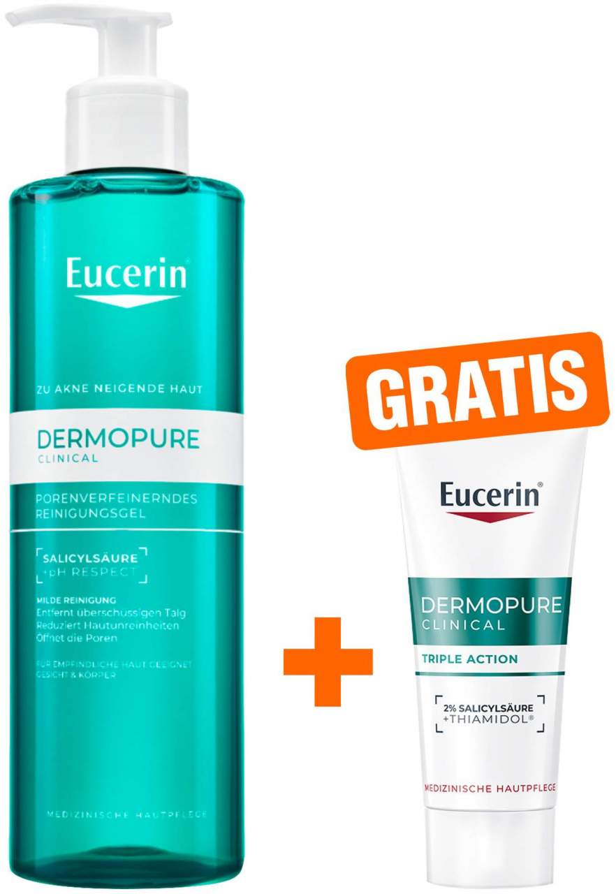 Eucerin DermoPure Clinical 400 ml Reinigungsgel + gratis Eucerin DermoPure Clinical Triple Action 7 ml Serum - Bei Hautunreinheiten
