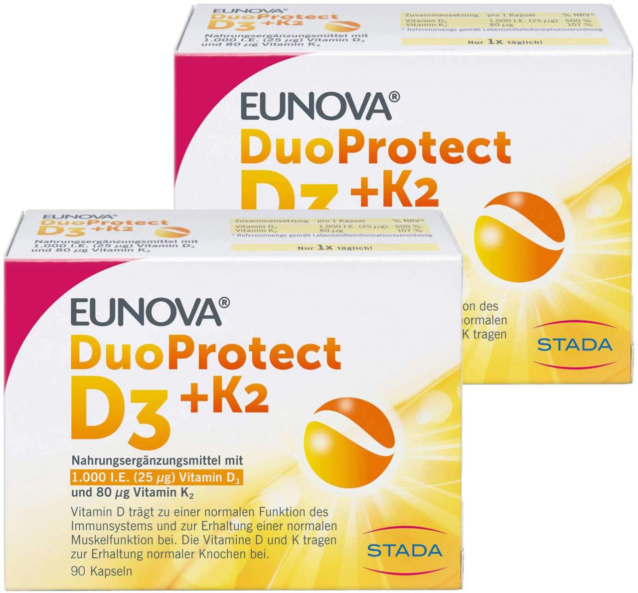 Eunova DuoProtect D3 + K2 1000 I.E. 2 x 90 Kapseln