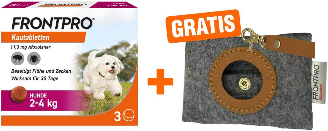 Frontpro 11,3 mg für den Hund 3 Kautabletten + gratis Hundebeutelspender 1 Stück