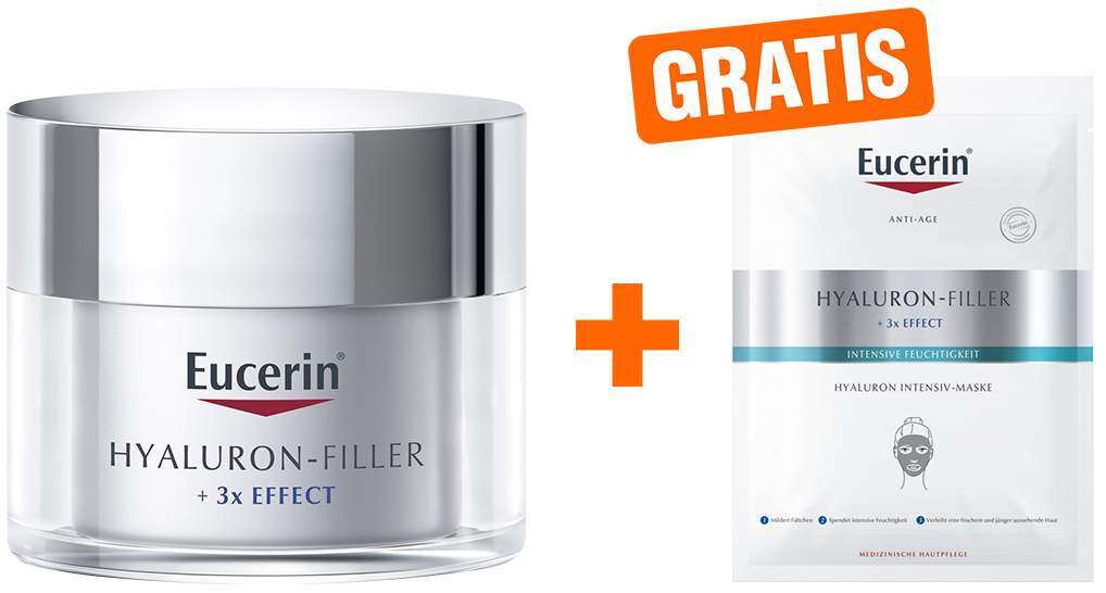 Eucerin Hyaluron Filler Tagespflege Normale und Mischhaut 50 ml + gratis Hyaluron Filler Maske - Faltenauffüllende Hautpflege