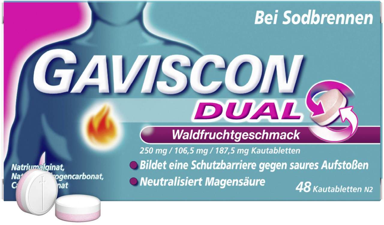 Gaviscon Dual Waldfrucht 250 mg-106,5 mg-187,5 mg 48 Kautabletten