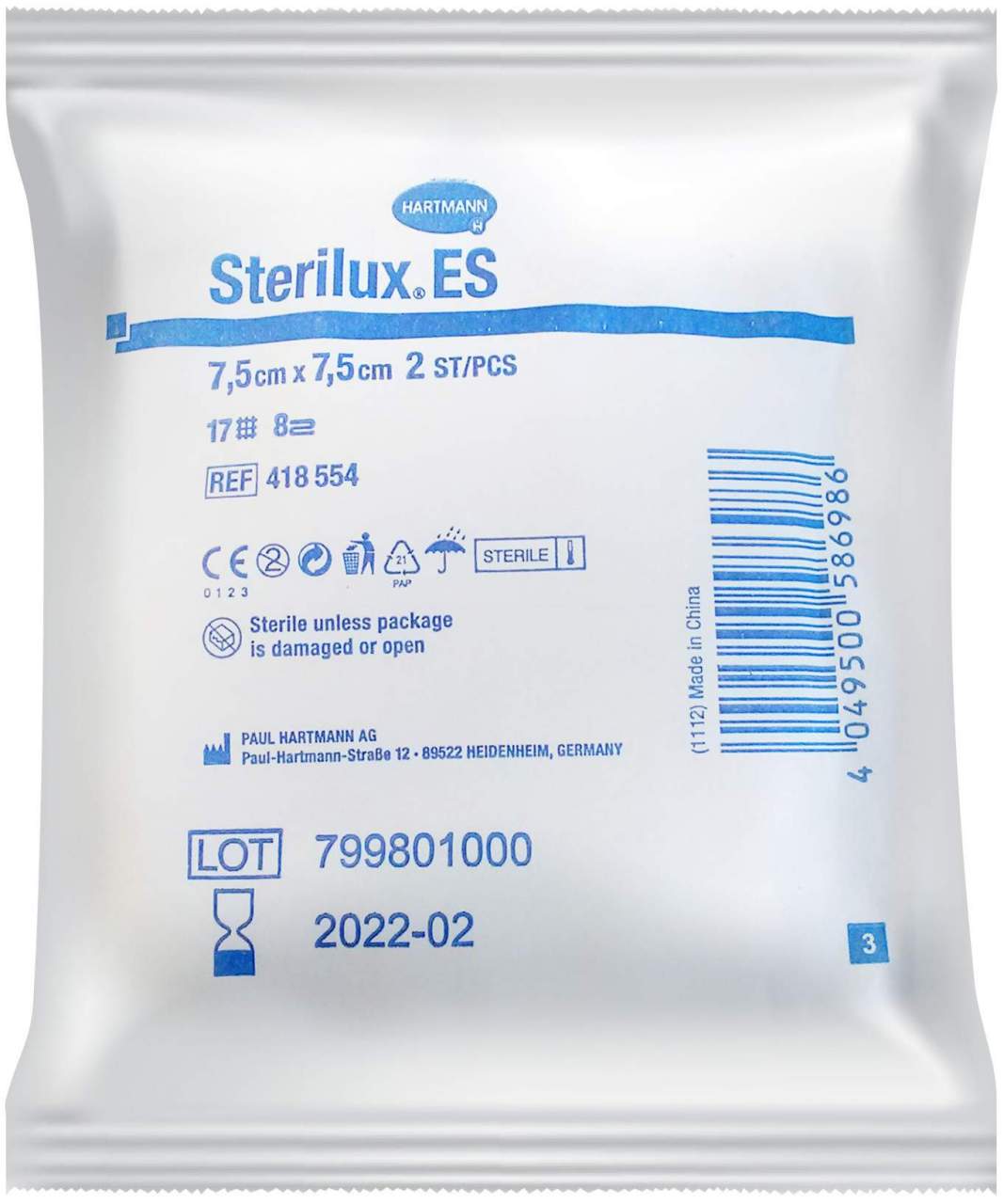 Sterilux ES Kompressen 7,5 x 7,5 cm steril 2 Stück 8-lagig