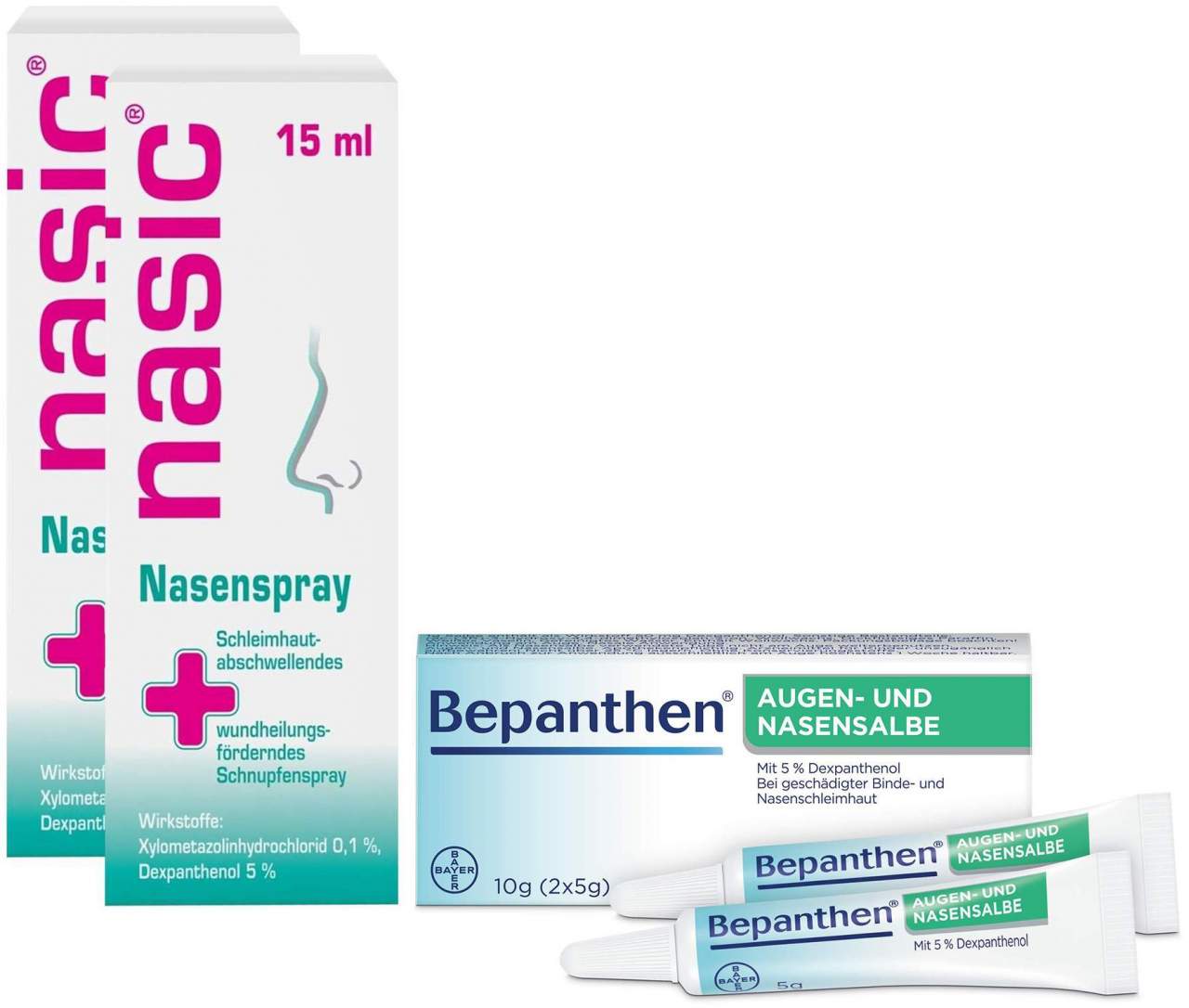 Nasic Nasenspray 2 x 15 ml + Bepanthen Augen- und Nasensalbe 10 g