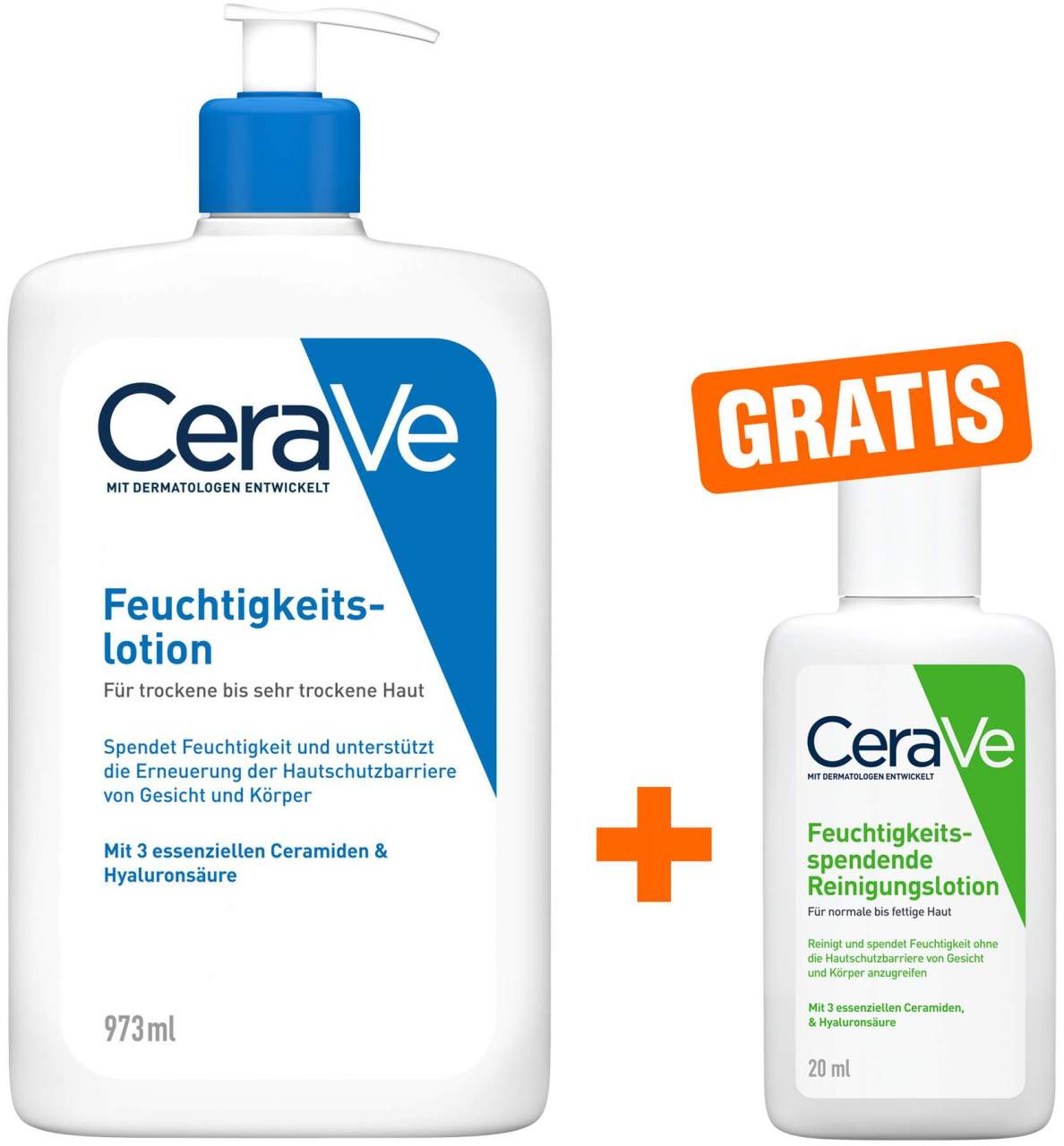 CeraVe Feuchtigkeitslotion 973 ml + gratis feuchtigkeitsspendende Reinigungslotion 20 ml