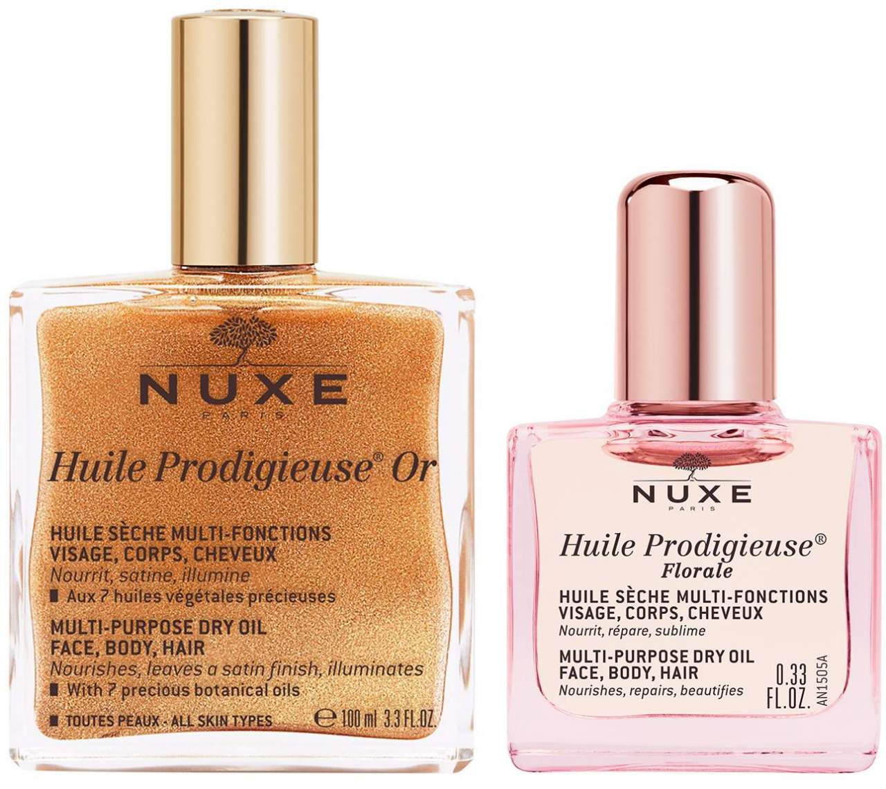 NUXE Huile Prodigieuse OR 100 ml + gratis Huile Prodigieuse Florale 10 ml - Schimmerndes Trockenöl