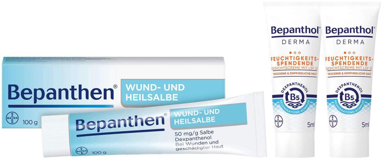 Bepanthen Wund und Heilsalbe 100 g + gratis Bepanthol DERMA Feuchtigkeitsspendende Gesichtscreme mit LSF 25 2 x 5 ml