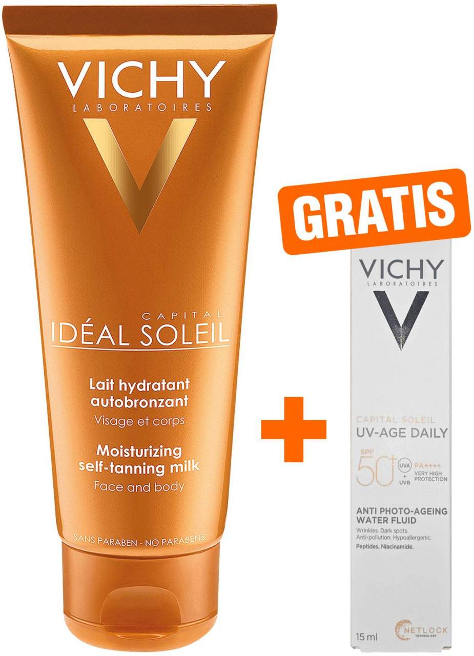 Vichy Ideal Soleil Selbstbräuner Milch für Gesicht und Körper 100 ml + gratis Capital Soleil UV-Age Daily LSF 50+ 15 ml - Sonnenschutz