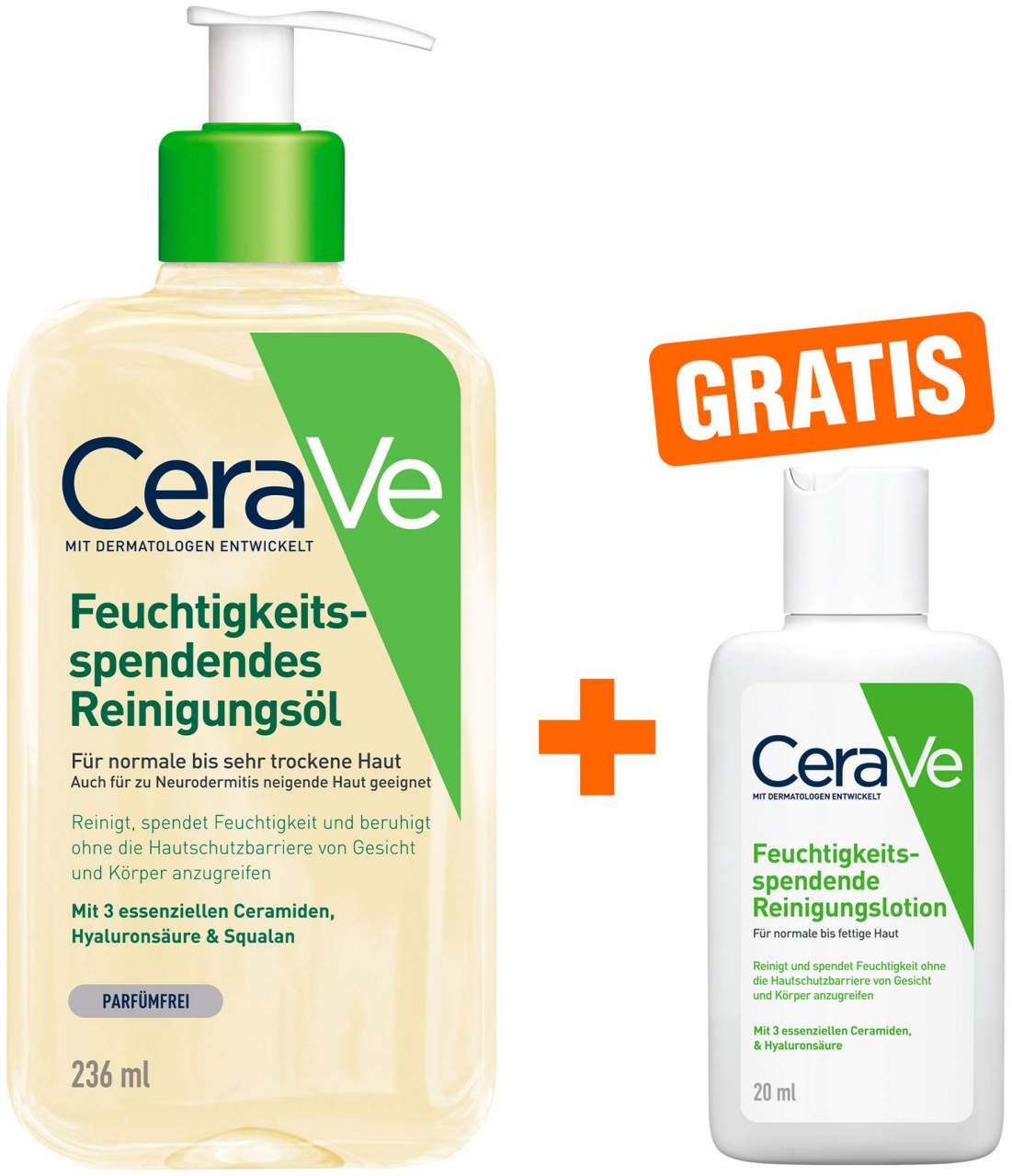 CeraVe Reinigungsöl 236 ml + gratis CeraVe feuchtigkeitsspendende Reinigungslotion 20 ml - Reinigung für Körper und Gesicht