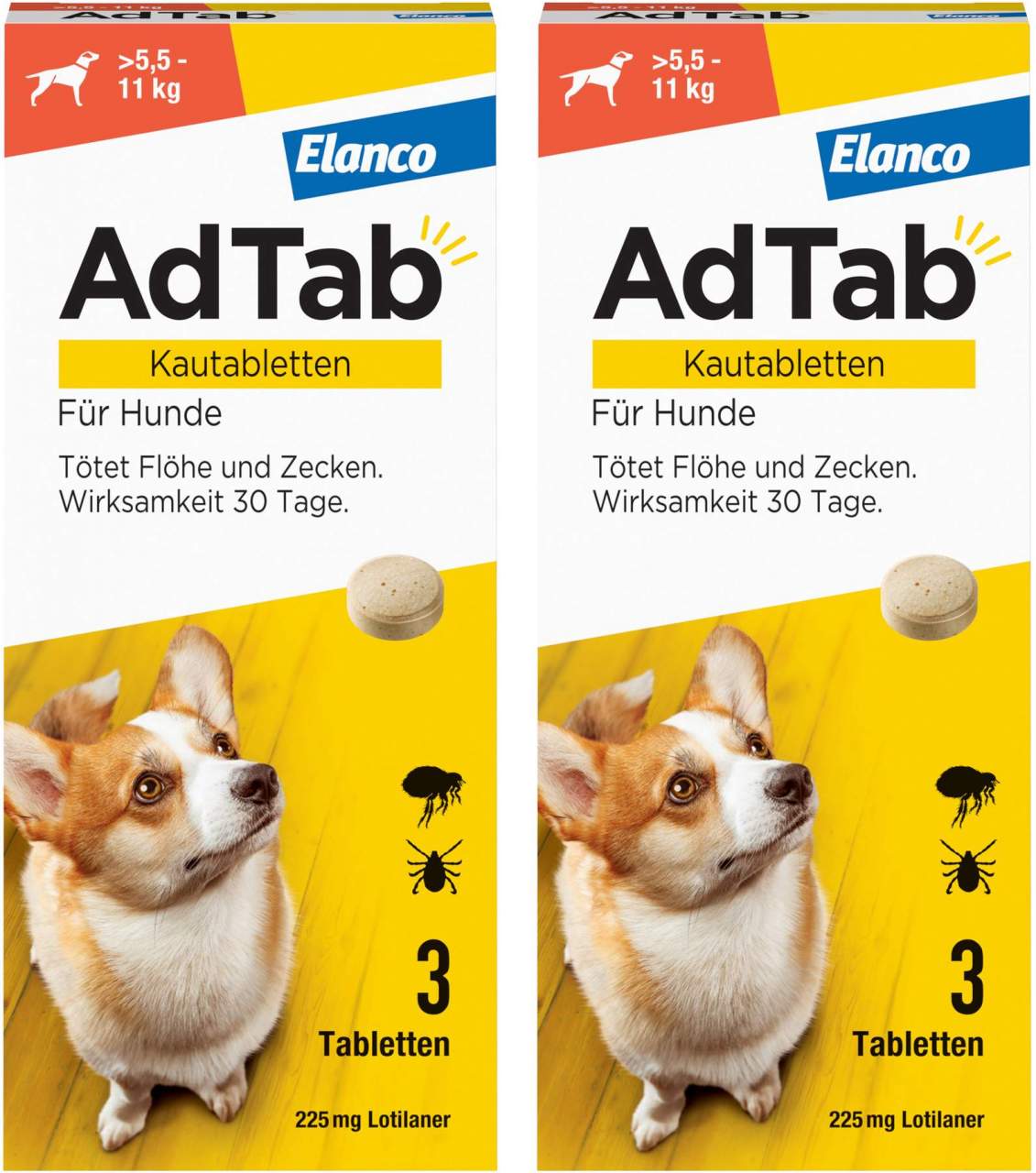 AdTab 225 mg für mittelgroße Hunde (5,5-11 kg) 2 x 3 Kautabletten