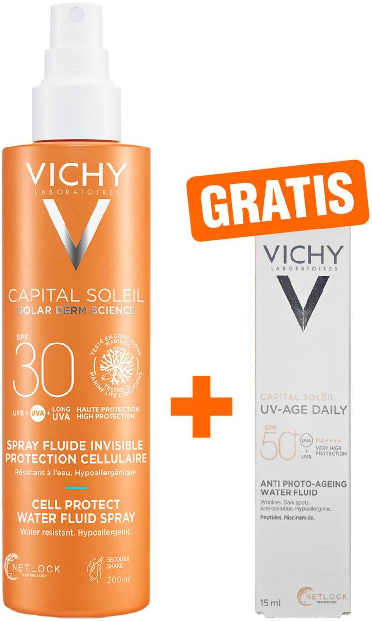 Vichy Capital Soleil Cell Protect LSF 30 200 ml Spray + gratis Capital Soleil UV-Age LSF 50+ 15 ml - Sonnenschutz