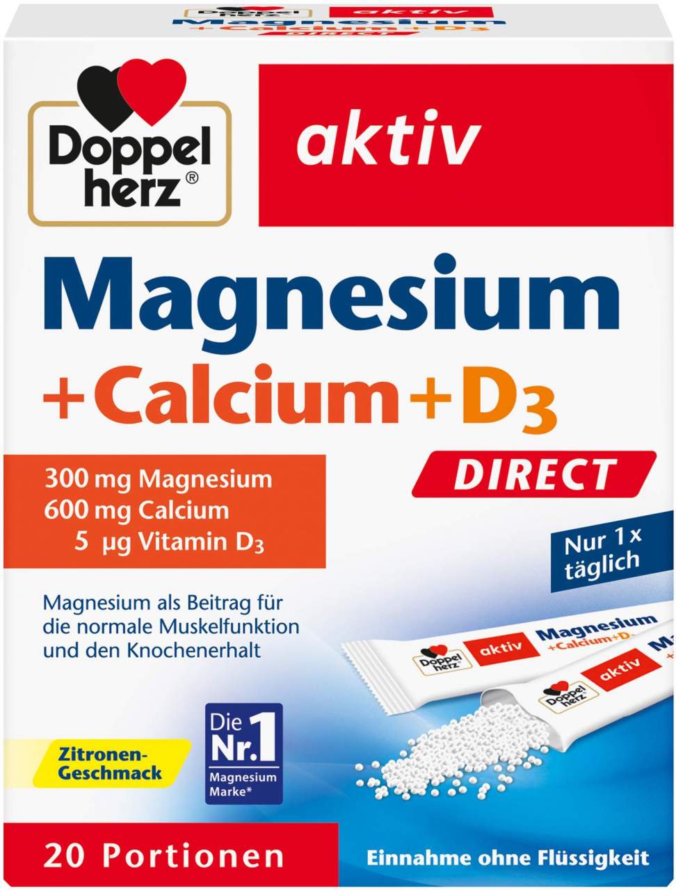 Doppelherz aktiv Magnesium + Calcium + D3 DIRECT Pellets 20 Stück