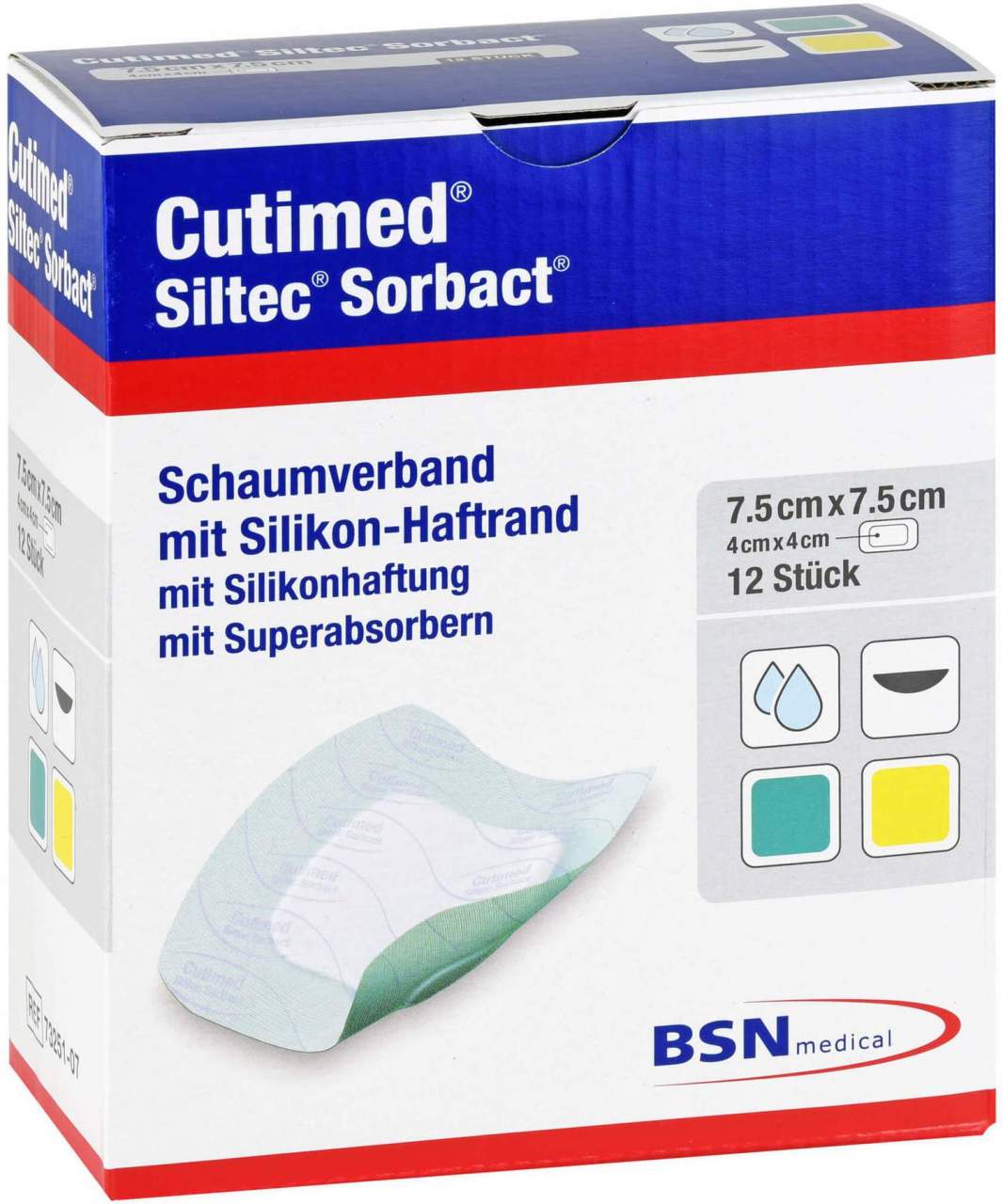 Cutimed Siltec Sorbact 7,5 X 7,5 cm 12 Stück