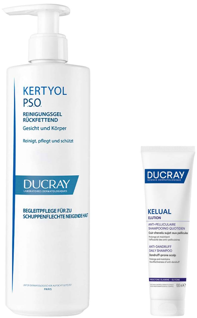 Ducray Kertyol PSO Reinigungsgel rückfettend 400 ml + gratis Elution ausgl. Shampoo 100 ml - Bei Schuppenflechte