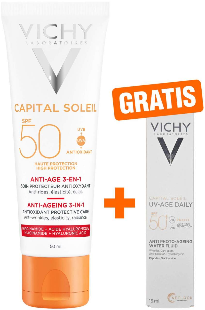 Vichy Capital Soleil Anti-Age Creme LSF50+ 50 ml + gratis Vichy Capital Soleil UV-Age Daily LSF 50+ 15 ml - Sonnenschutz