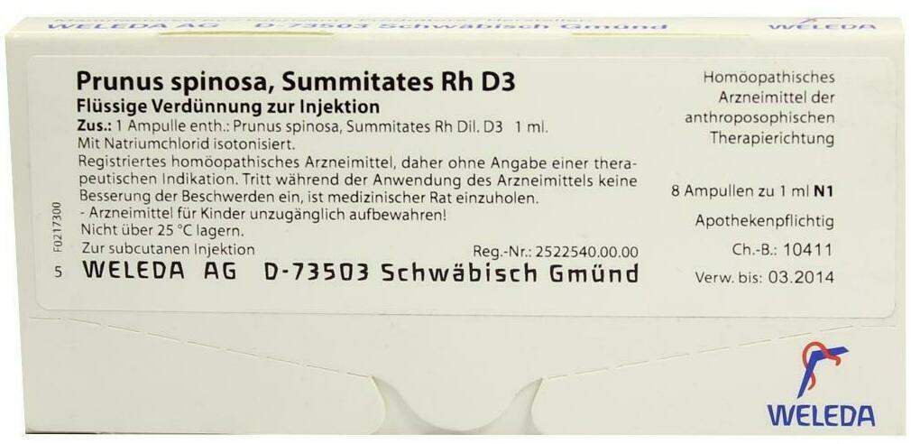 Weleda Prunus Spinosa Summitates Rh D3 8 X 1 ml Ampullen