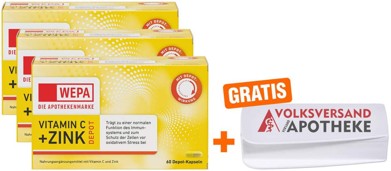 WEPA Vitamin C+Zink 3 x 60 Kapseln + gratis Pillendose