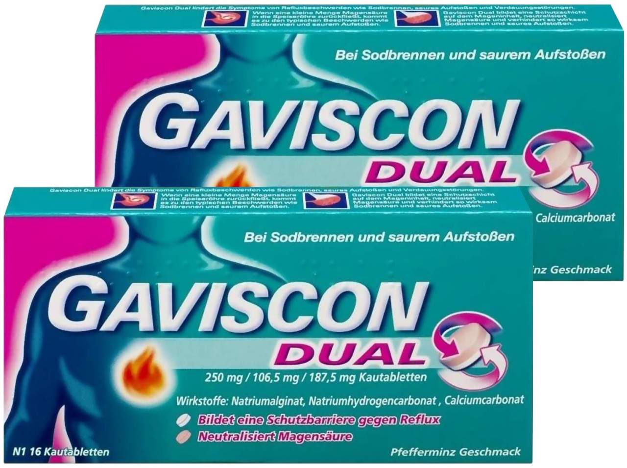 Gaviscon Dual 250 mg - 106,5 mg -187,5 mg 2 x 16 Kautabletten