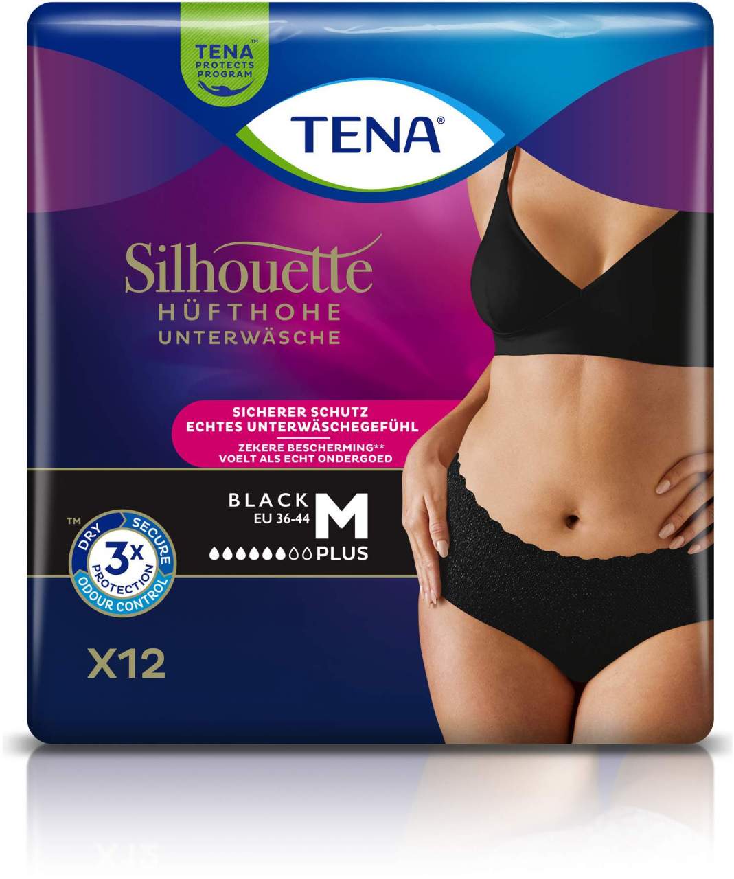 Tena Silhouette Plus M Black 2 X 12 Inkontinenzhosen