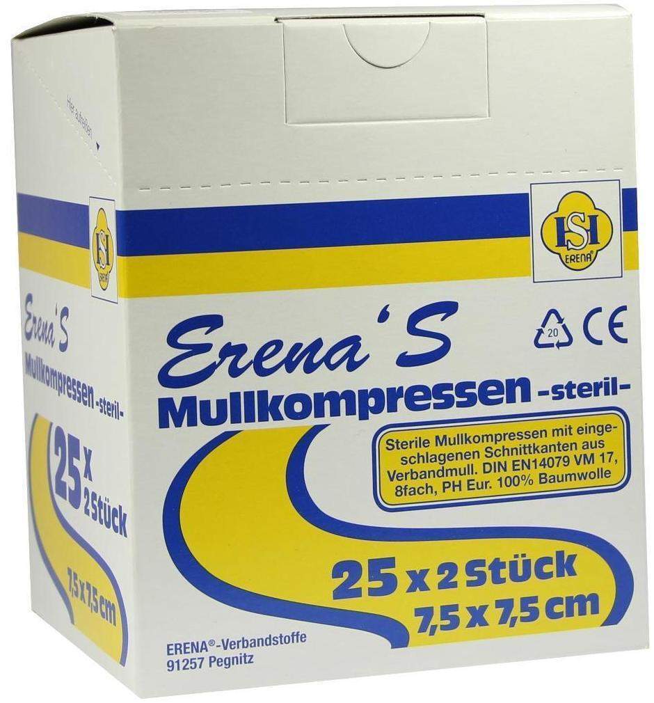 Erena Steril Mullkompresse 7,5 X 7,5cm 8fach 25 X 2 Kompressen