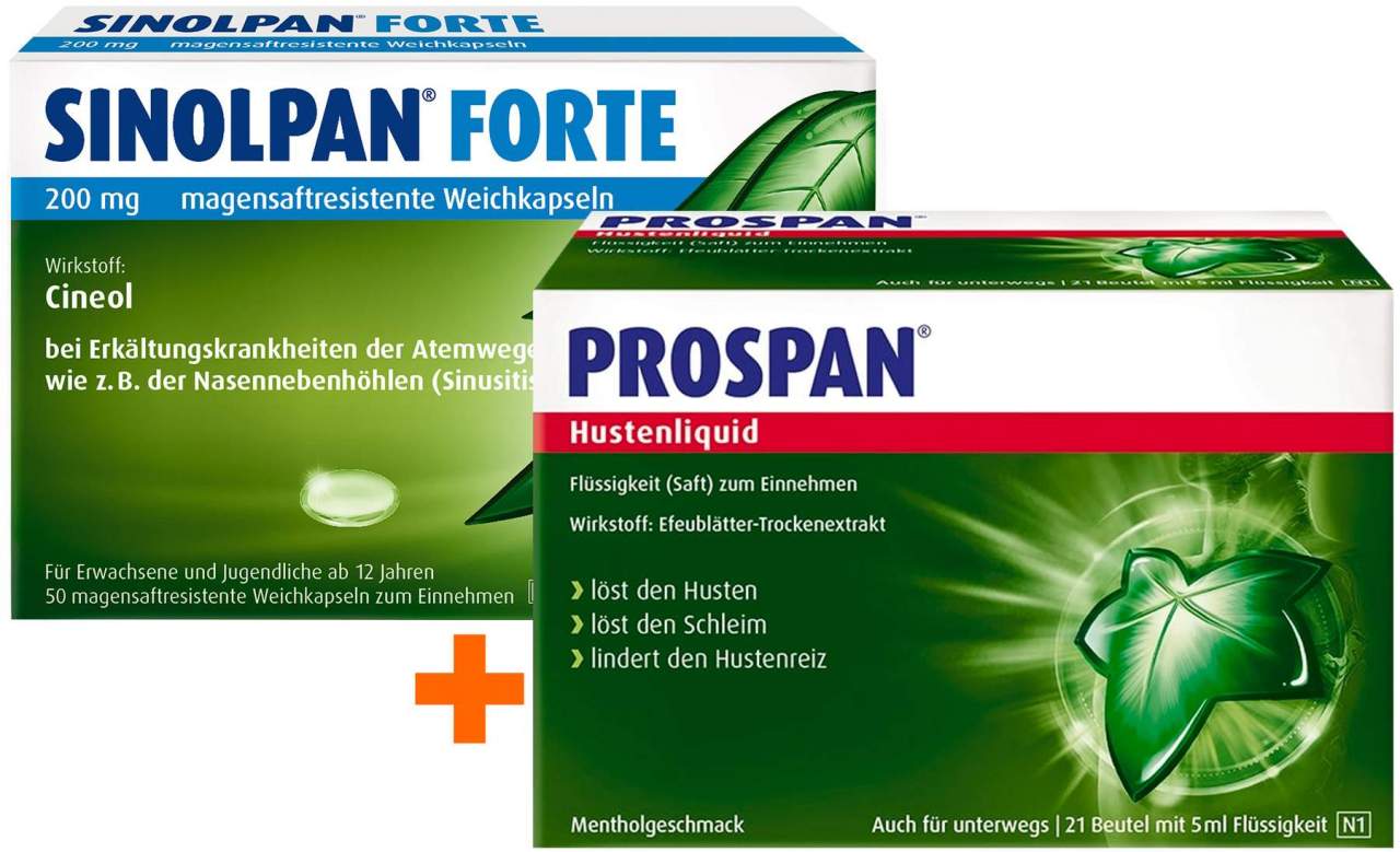 Sinolpan Forte 200 mg 50 magensaft resistente Weichkapseln + Prospan Hustenliquid 30 x 5 ml