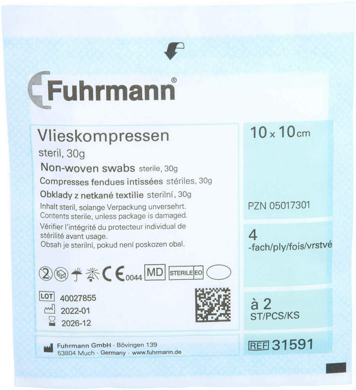 Vlieskompressen 10 X 10 cm Steril 4fach 50 X 2 Kompressen