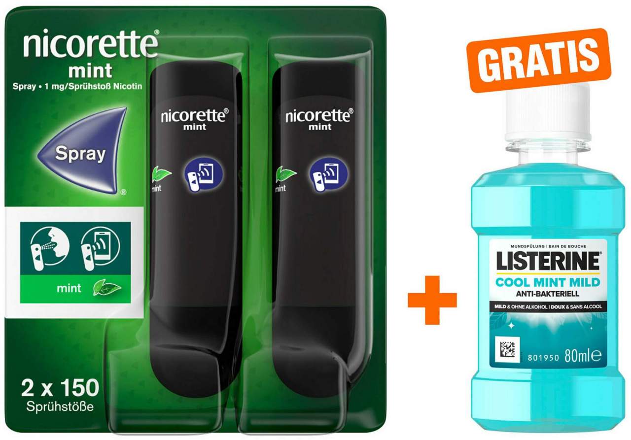 Nicorette Mint Spray 1 mg 2 Stück + gratis Listerine Cool Mint 80 ml