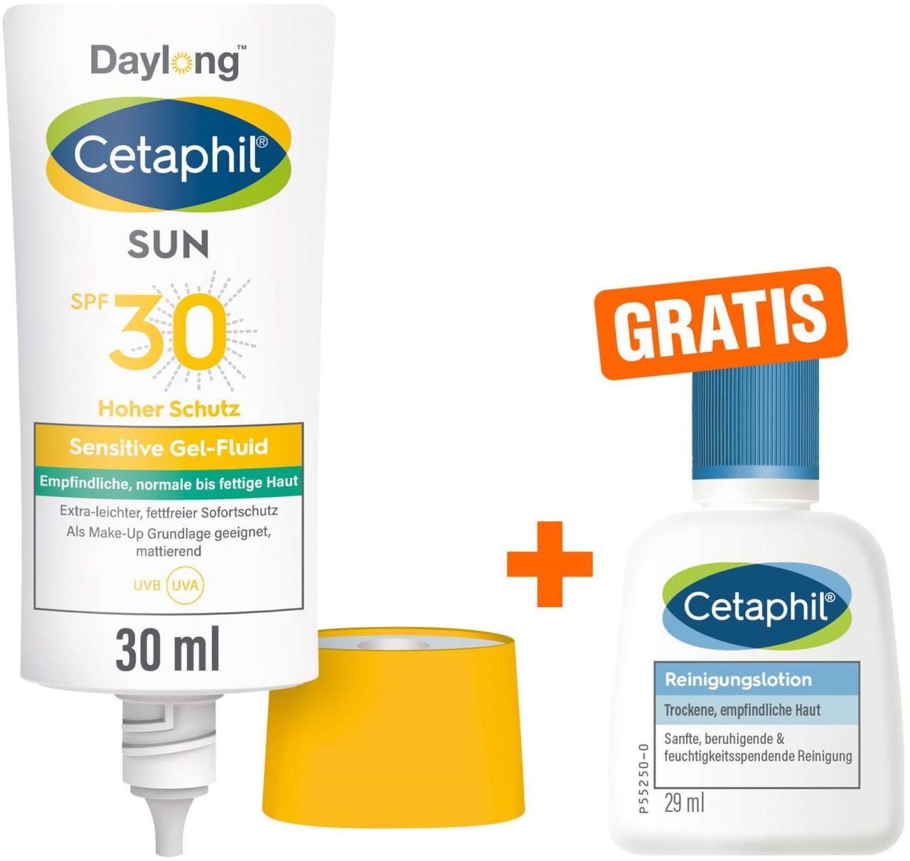 Cetaphil Sun Daylong SPF 30 sensitive Gel - Fluid Gesicht 30 ml + gratis Cetaphil Reinigungslotion 29 ml - Sonnenschutz für das Gesicht