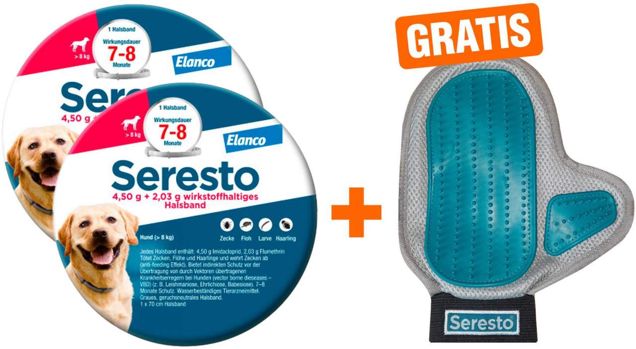 Seresto Halsband für große Hunde 2 x 1 Stück + gratis Pflegehandschuh 1 Stück