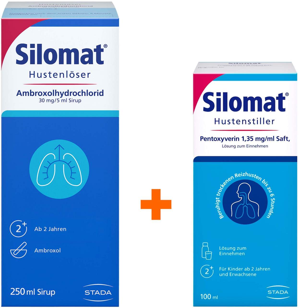 Silomat Hustenlöser Ambroxolhydrochlorid 30mg je 5ml Sirup 250 ml + Silomat Hustenstiller Pentoxyverin 100 ml