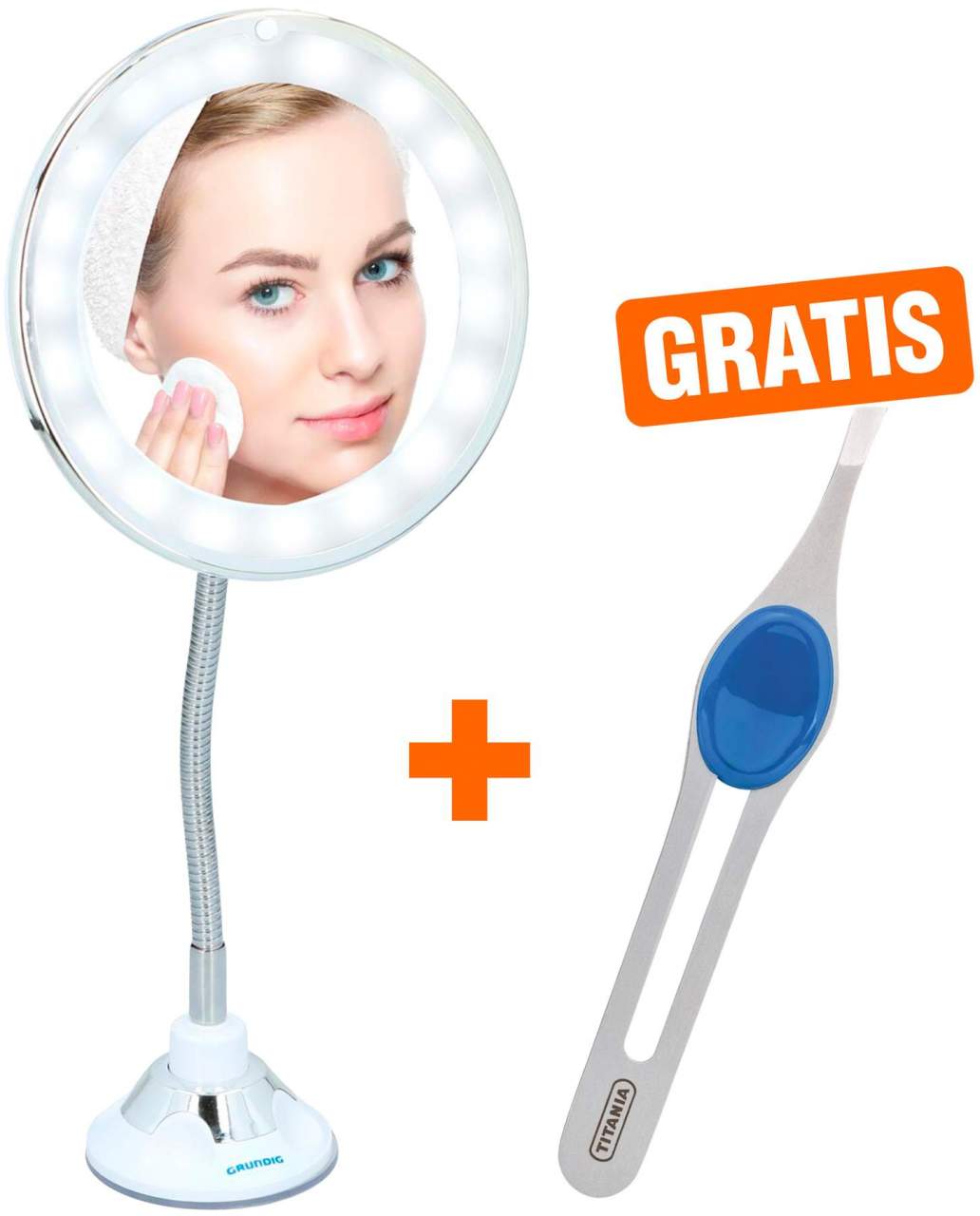 LED Kosmetik Spiegel mit Saugnapfund 18 LEDs, 10-fach Vergrößung+Gratis Pinzette