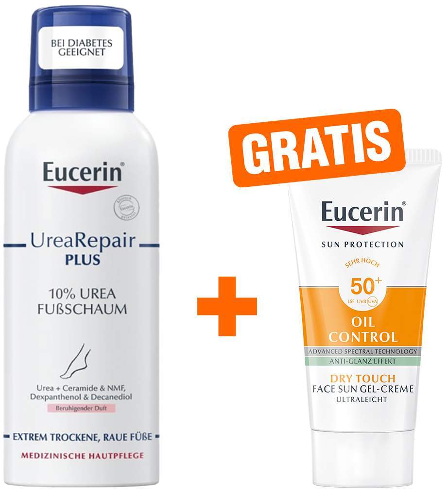 Eucerin UreaRepair Plus Fußschaum 10 % 150 ml + gratis Sun Gel-Creme Oil Control 20 ml - Bei trockenen Füßen