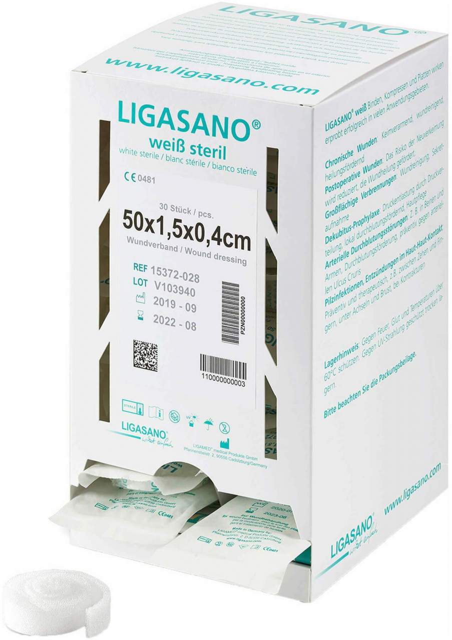 Ligasano Weiß Wundband Mikro 0,4x1,5x50 cm Steril