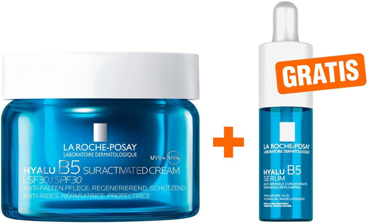 La Roche Posay Hyalu B5 Suractivated Cream LSF 30 50 ml + gratis La Roche Posay Hyalur B5 Serum 10 ml - Anti Aging Pflege mit Sonnenschutz