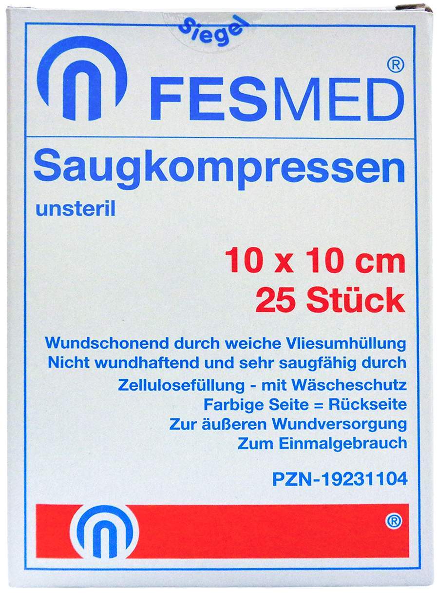 Saugkompressen Unsteril Fesmed 10x 10 cm 25 Kompressen