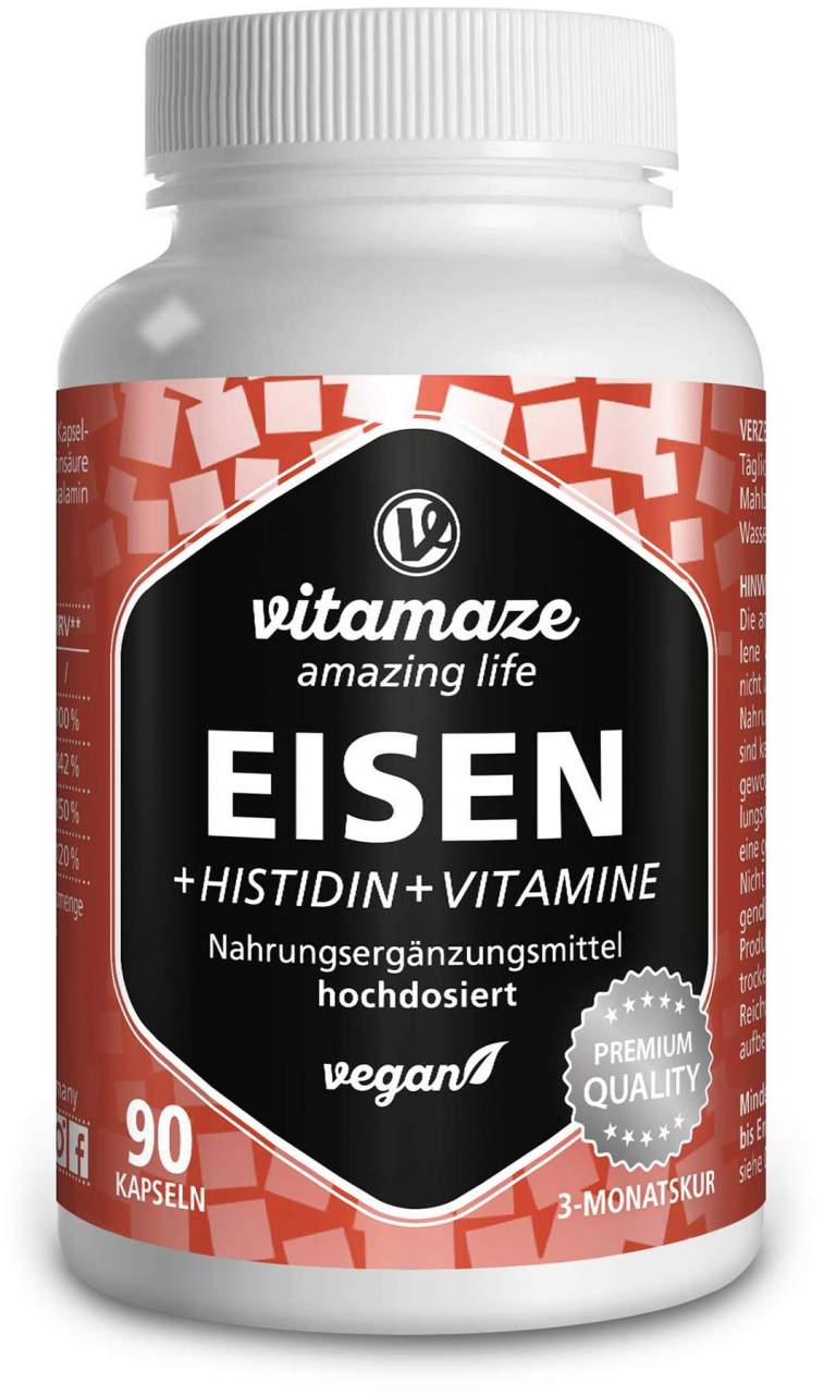 Eisen 20 mg + Histidin + Vitamine C, B9, B12 90 Kapseln