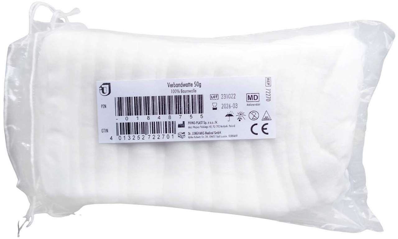 Verbandwatte 100% Baumwolle Zickzack 50 G Watte