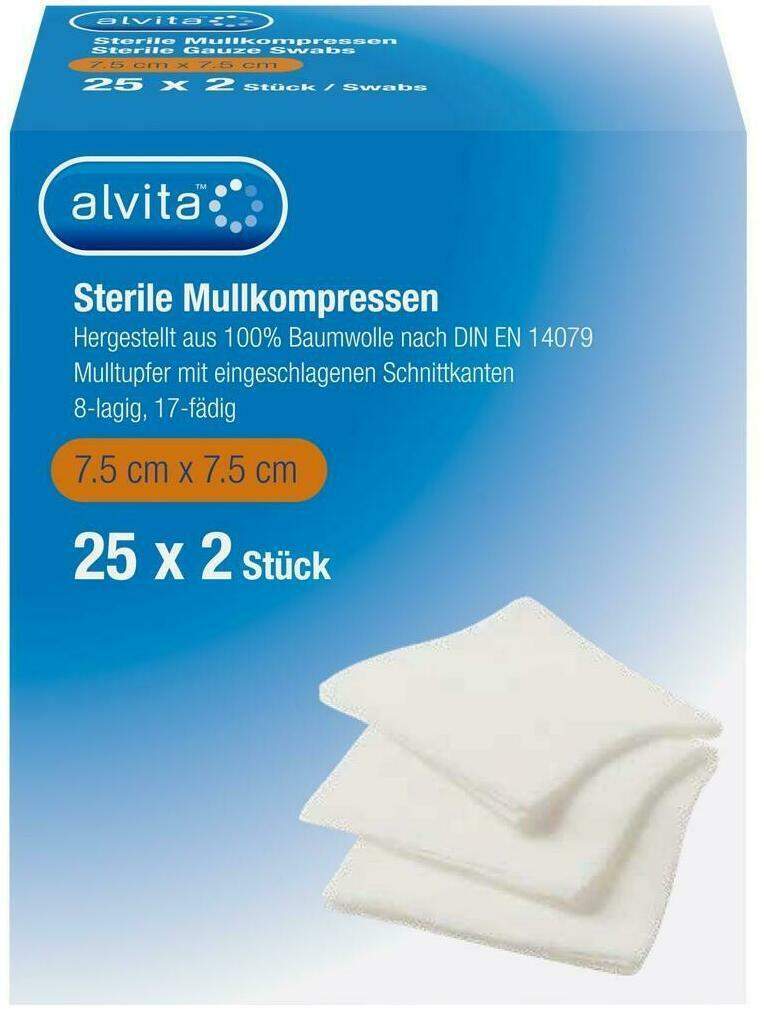 Alvita Mullkompressen Steril 7,5x7,5 cm