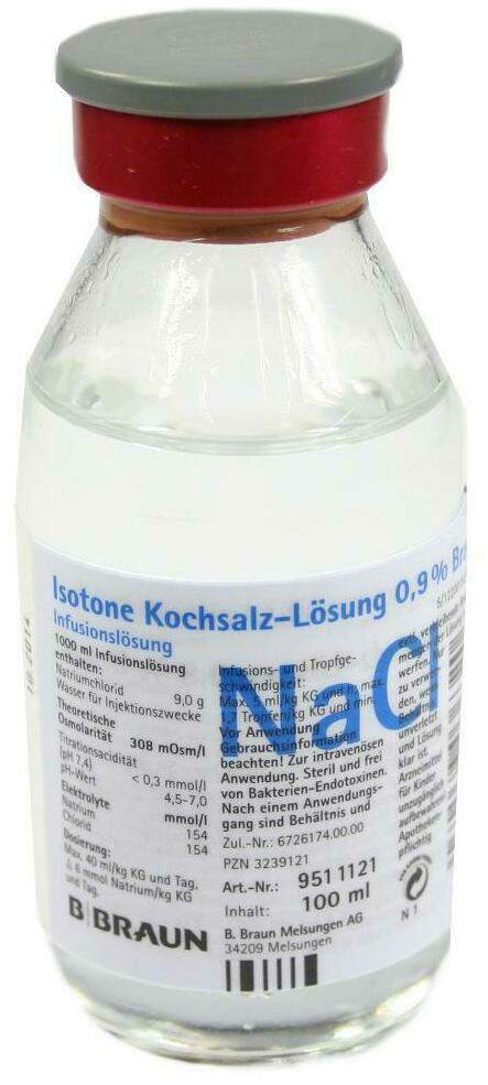 Kochsalzlösung 0,9% Glasflasche 100 ml Infusionslösung