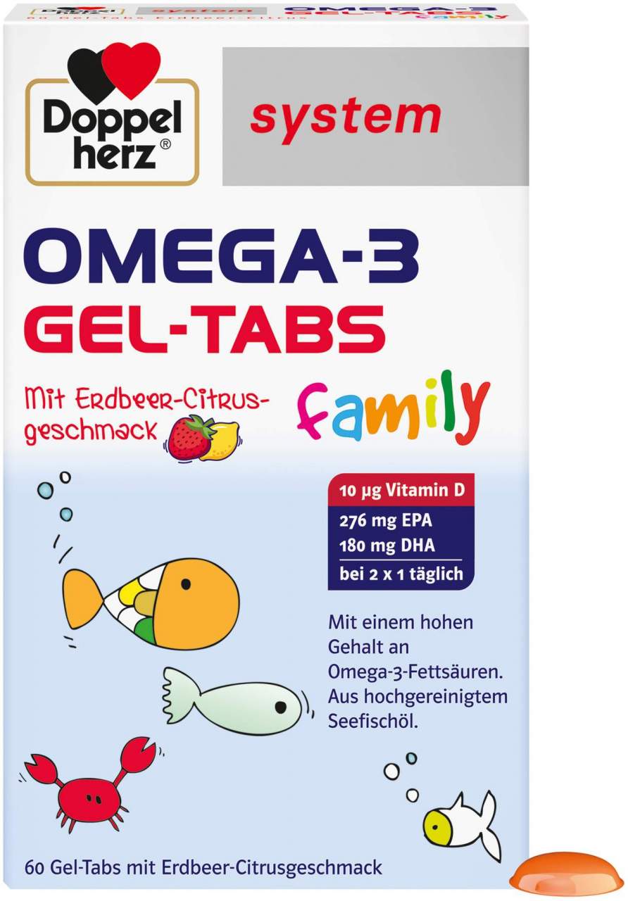 Doppelherz System Omega-3 Gel-Tabs Family Erdbeer Cititrus 60...