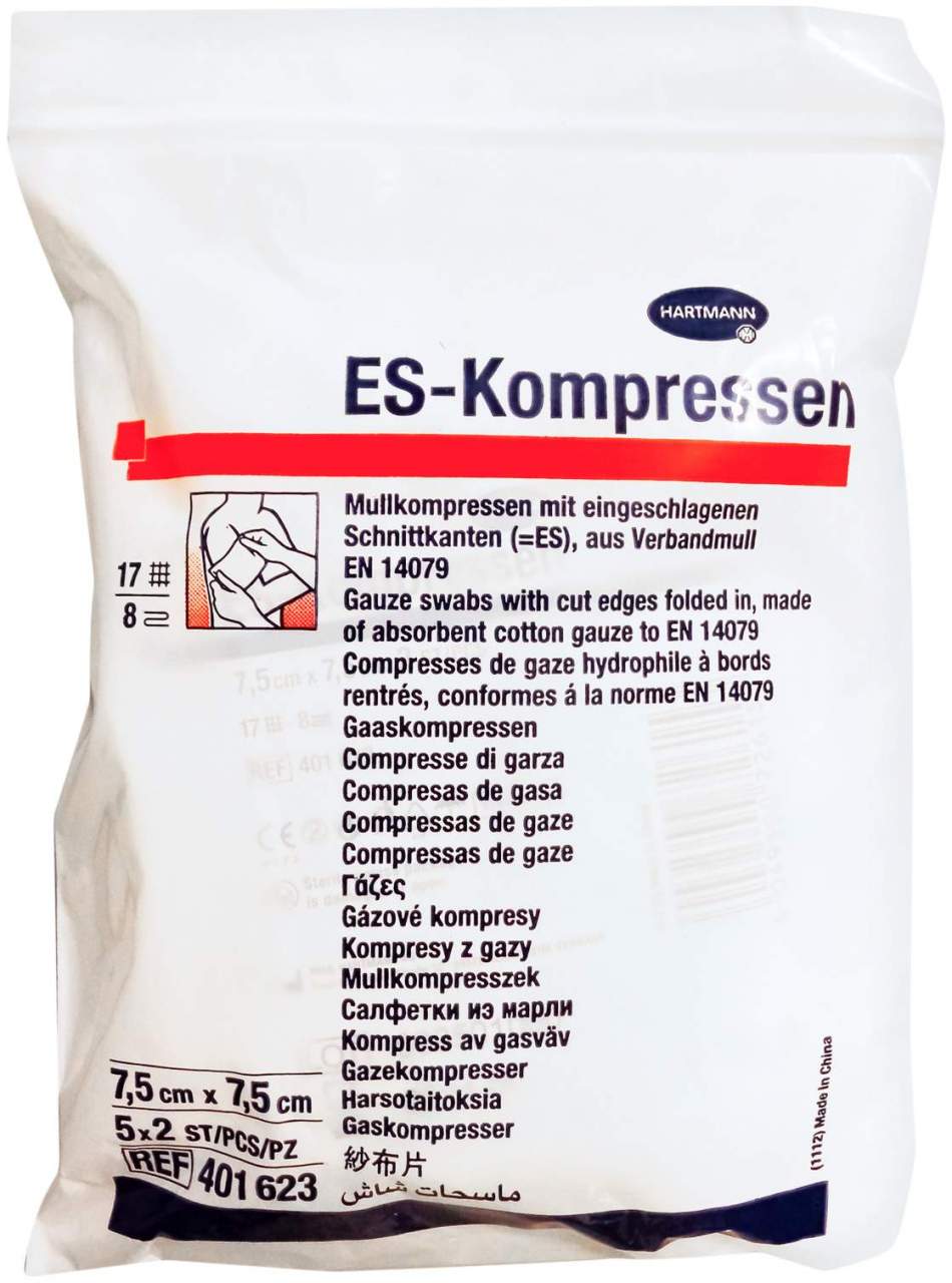 Es-Kompressen Steril 7,5 X 7,5 cm 8fach 5 X 2 Kompressen