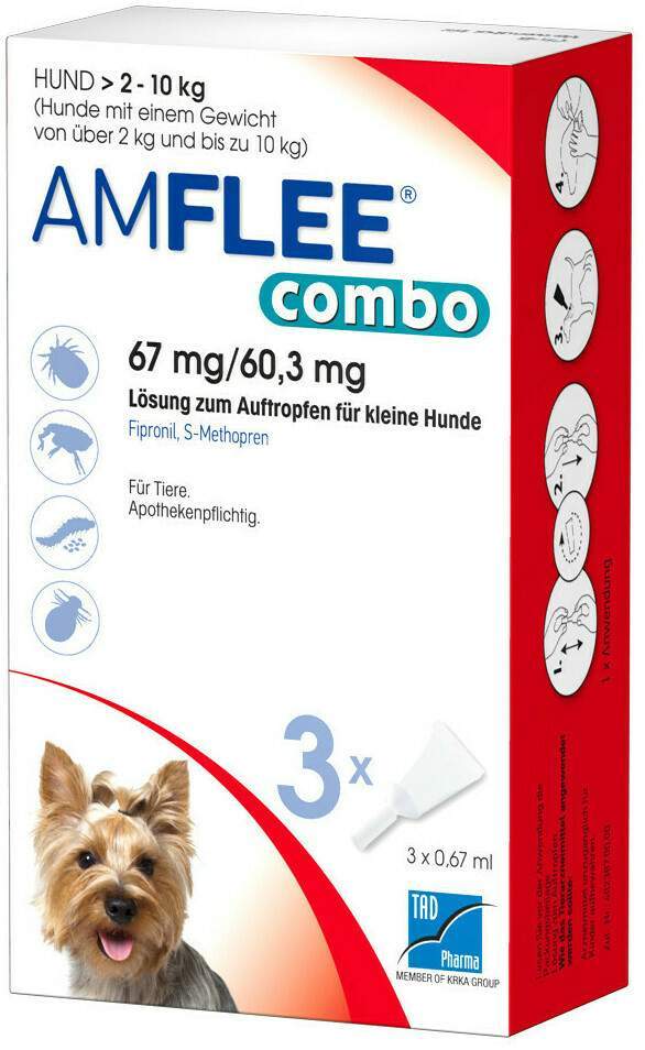 Amflee Combo 67 mg - 60,3 mg Spot-On Lösung Für Kleine Hunde 2...