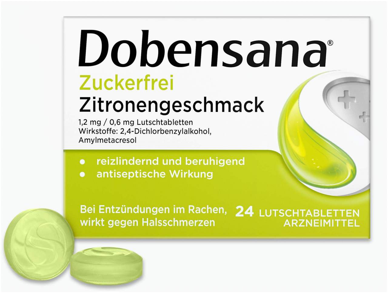 Dobensana Zuckerfrei Zitronengeschmack 1,2 mg & 0,6 mg 24 Lutschtabletten
