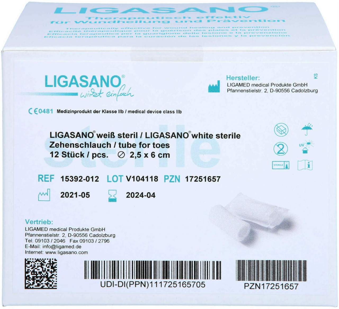Ligasano Weiß Zehenschlauch 2,5x6 cm Steril Klein