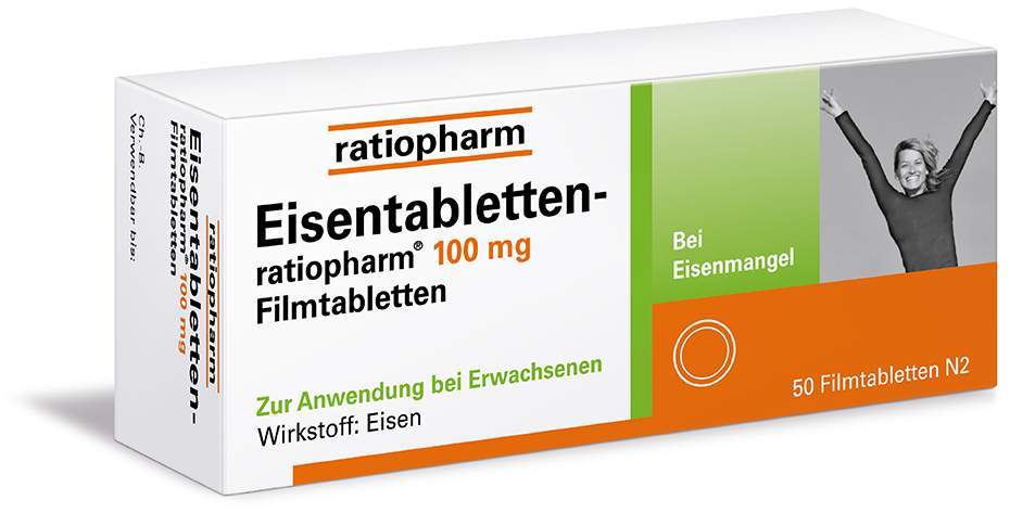 Eisentabletten Ratiopharm 100 mg 50 Filmtabletten