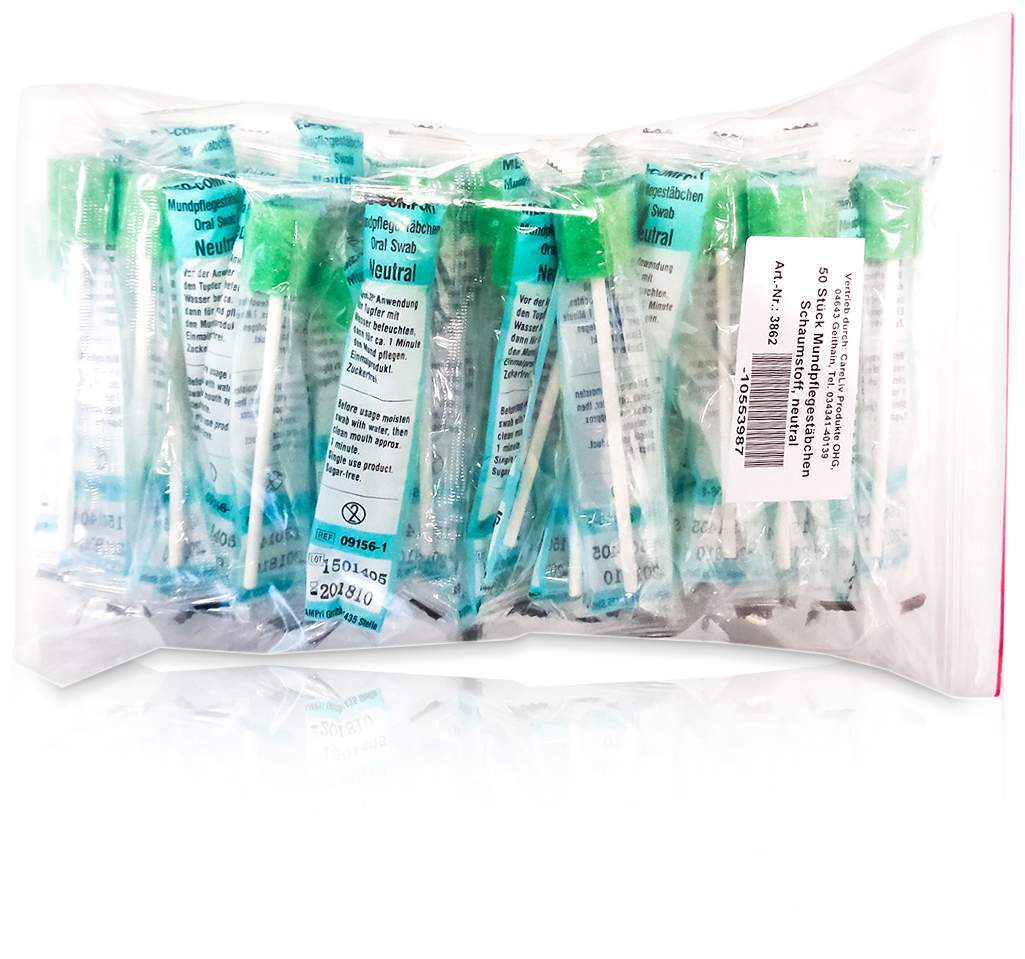 Mundpflegestäbchen Schaumstoff Neutral 50 Stück