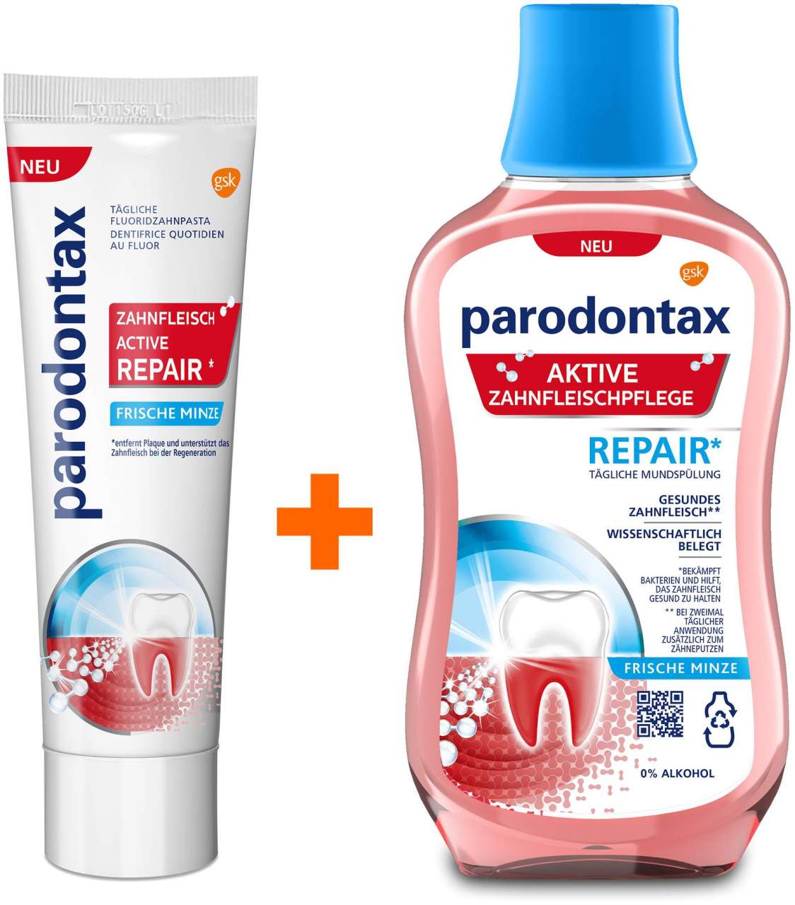 Parodontax Zahnfleisch Active Repair Zahnpasta 75 ml + Parodontax Aktive Zahnfleischpflege Repair 300 ml