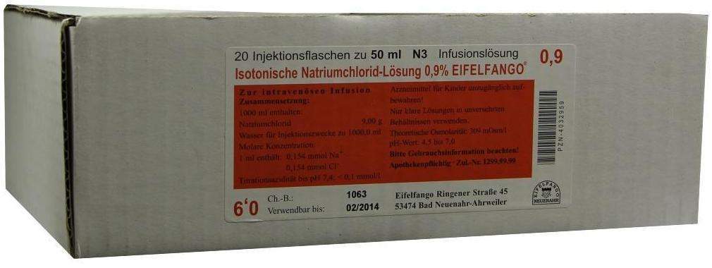 Isotonische Nacl Lösung 0,9% Eifelfango 20 X 50 ml Infusionslösung