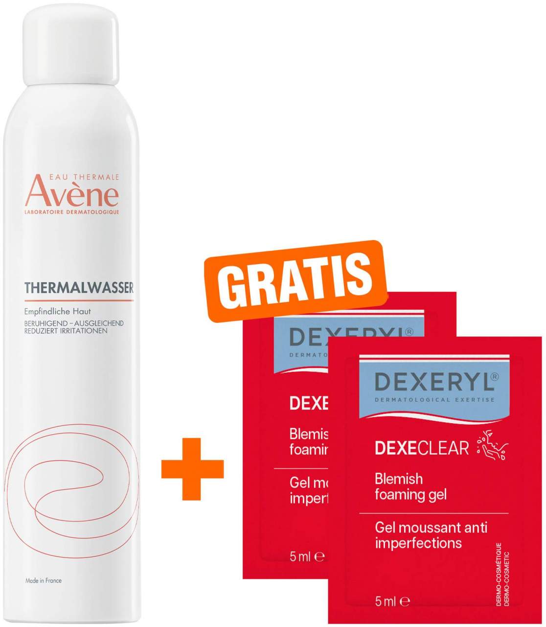 Avene Thermalwasser Spray 300 ml + gratis Dexeryl Dexeclear schäumendes Reinigungsgel 2 x 5 ml
