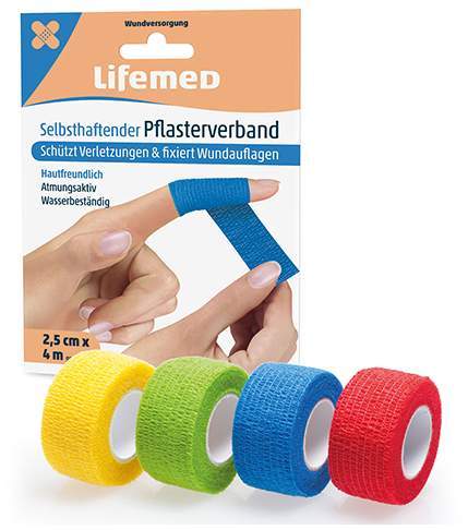 Selbsthaftender Pflasterverband 2,5 cm x 4m gedehnt, farbig sortiert