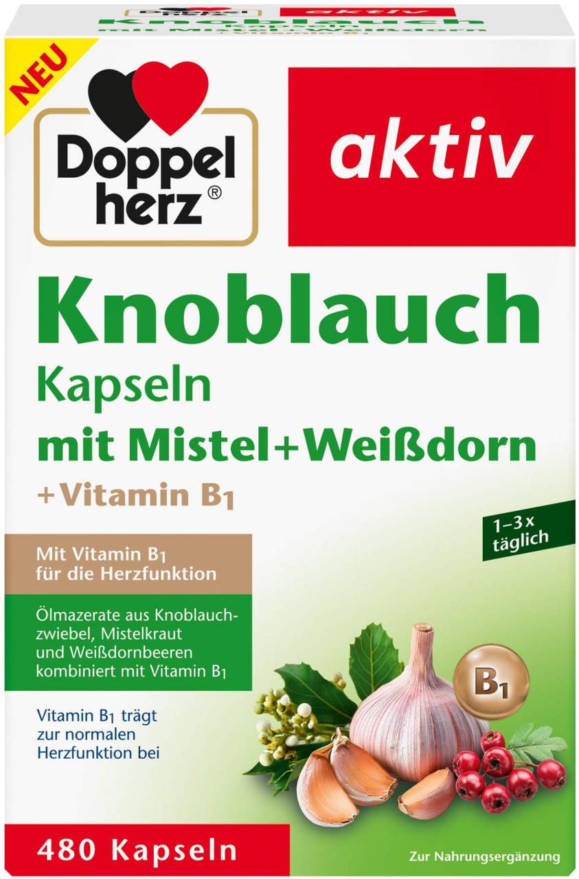 Doppelherz Knoblauch Mistel + Weißdorn + Vitamin B1 480 Kapseln